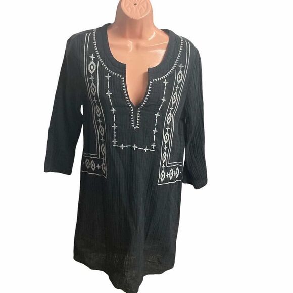 LUCKY BRAND Women’s Black  & White Crepe Embroidered Dress Size XS Fiesta - Picture 1 of 7
